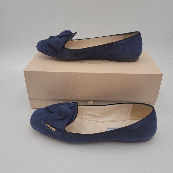 Prada Blue Suede Flat Shoes loafers flats Sz EU 38 US7.5 Camoscio Bicolo - Picture 6 of 16